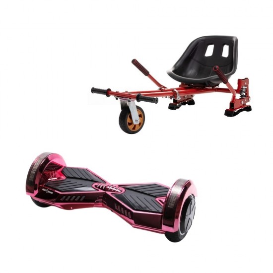 Transformers ElectroPink  Hoverboard Szett Piros Dupla Felfüggesztésű HoverKart Üléssel - 8” Kerekek, Bluetooth Hangszórók, LED Fények, Önegyensúlyozás, 15km hatótávolság, 700W teljesítmény, 4Ah Samsung cellás akkumulátor, Smart Balance