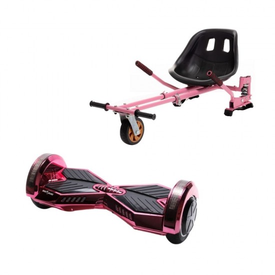 Transformers ElectroPink  Hoverboard Szett Rózsaszín Dupla Felfüggesztésű HoverKart Üléssel - 8” Kerekek, Bluetooth Hangszórók, LED Fények, Önegyensúlyozás, 15km hatótávolság, 700W teljesítmény, 4Ah Samsung cellás akkumulátor, Smart Balance