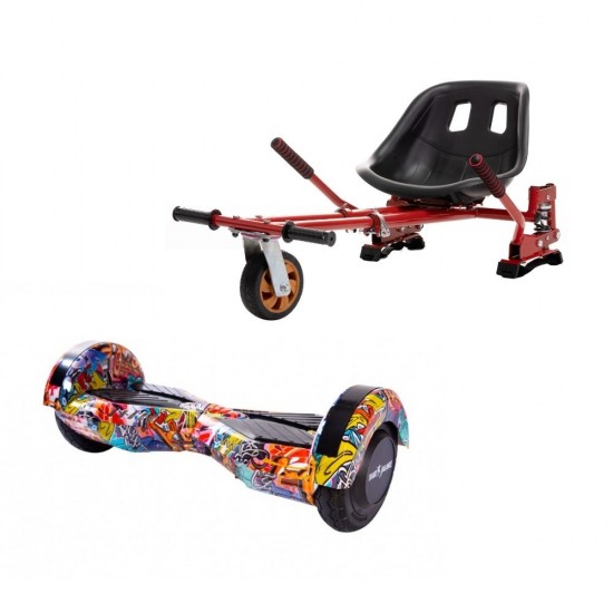 Transformers HipHop Orange  Hoverboard Szett Piros Dupla Felfüggesztésű HoverKart Üléssel - 8” Kerekek, Bluetooth Hangszórók, LED Fények, Önegyensúlyozás, 15km hatótávolság, 700W teljesítmény, 4Ah Samsung cellás akkumulátor, Smart Balance