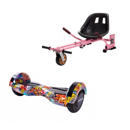 Transformers HipHop Orange  Hoverboard Szett Rózsaszín Dupla Felfüggesztésű HoverKart Üléssel - 8” Kerekek, Bluetooth Hangszórók, LED Fények, Önegyensúlyozás, 15km hatótávolság, 700W teljesítmény, 4Ah Samsung cellás akkumulátor, Smart Balance