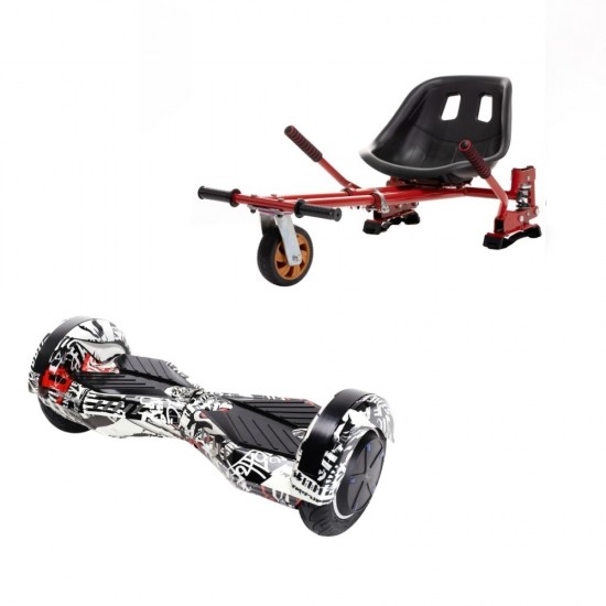 Transformers Last Dead Hoverboard Szett Piros Dupla Felfüggesztésű HoverKart Üléssel - 6.5” Kerekek, Bluetooth Hangszórók, LED Fények, Önegyensúlyozás, 15km hatótávolság, 700W teljesítmény, 4Ah Samsung cellás akkumulátor, Smart Balance