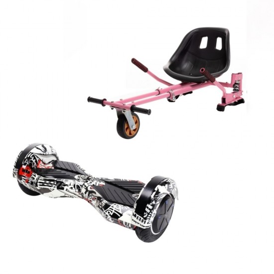 Transformers Last Dead Hoverboard Szett Rózsaszín Dupla Felfüggesztésű HoverKart Üléssel - 6.5” Kerekek, Bluetooth Hangszórók, LED Fények, Önegyensúlyozás, 15km hatótávolság, 700W teljesítmény, 4Ah Samsung cellás akkumulátor, Smart Balance