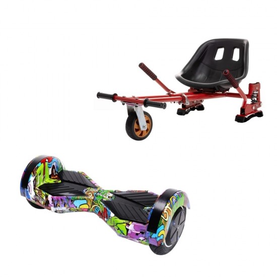 Transformers Multicolor Hoverboard Szett Piros Dupla Felfüggesztésű HoverKart Üléssel - 6.5” Kerekek, Bluetooth Hangszórók, LED Fények, Önegyensúlyozás, 15km hatótávolság, 700W teljesítmény, 4Ah Samsung cellás akkumulátor, Smart Balance