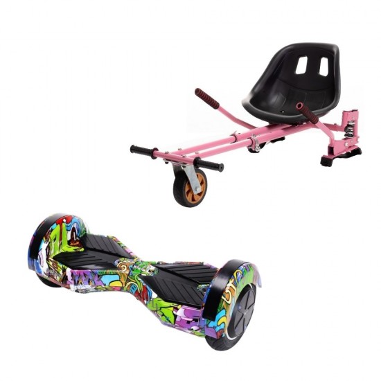 Transformers Multicolor Hoverboard Szett Rózsaszín Dupla Felfüggesztésű HoverKart Üléssel - 6.5” Kerekek, Bluetooth Hangszórók, LED Fények, Önegyensúlyozás, 15km hatótávolság, 700W teljesítmény, 4Ah Samsung cellás akkumulátor, Smart Balance