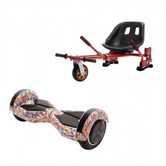 Transformers Abstract Hoverboard Szett Piros Dupla Felfüggesztésű HoverKart Üléssel - 6.5” Kerekek, Bluetooth Hangszórók, LED Fények, Önegyensúlyozás, 15km hatótávolság, 700W teljesítmény, 4Ah Samsung cellás akkumulátor, Smart Balance 1