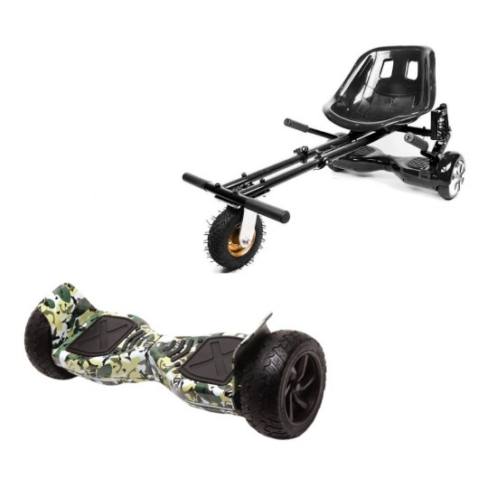 Elektromos Hoverboard GoKart Szett Lengéscsillapítókkal, 8.5 colos, Hummer Camouflage, Nagy Hatótávolság, Fekete HoverKart Lengéscsillapítókkal, Smart Balance