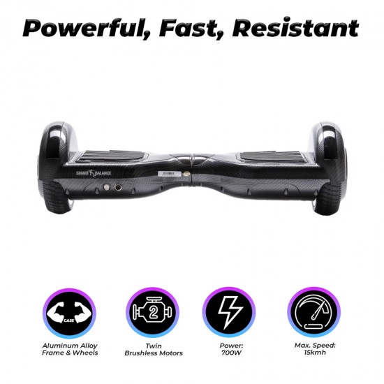 6.5 colos Hoverboard, Regular Carbon, Standard Hatótávolság, Smart Balance 3