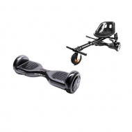 Regular Carbon Hoverboard Szett Fekete Dupla Felfüggesztésű HoverKart Üléssel - 6.5” Kerekek, Bluetooth Hangszórók, LED Fények, Önegyensúlyozás, 15km hatótávolság, 700W teljesítmény, 4Ah Samsung cellás akkumulátor, Smart Balance