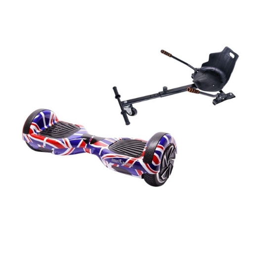 Regular England Hoverboard Szett Ergonomikus HoverKart Üléssel - 6.5” Kerekek, Bluetooth Hangszórók, LED Fények, Önegyensúlyozás, 15km hatótávolság, 700W teljesítmény, 4Ah Samsung cellás akkumulátor, Smart Balance