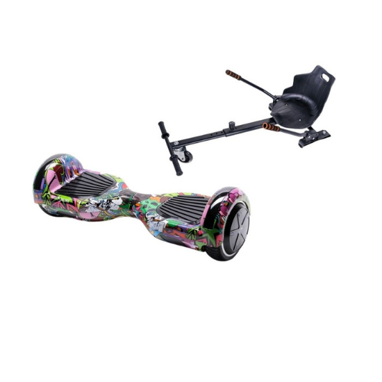 Regular Multicolor Hoverboard Szett Ergonomikus HoverKart Üléssel - 6.5” Kerekek, Bluetooth Hangszórók, LED Fények, Önegyensúlyozás, 15km hatótávolság, 700W teljesítmény, 4Ah Samsung cellás akkumulátor, Smart Balance