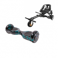 Hoverboard Go Kart Csomag, 6.5 Inch-es, Teljesítménye 700W, Bluetooth-os beépített hangszórók, Led-ek, Fekete Hoverkart Felfüggesztésekkel, Smart Balance Regular Thunderstorm