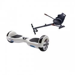 Regular White Pearl Hoverboard Szett Ergonomikus HoverKart Üléssel - 6.5” Kerekek, Bluetooth Hangszórók, LED Fények, Önegyensúlyozás, 15km hatótávolság, 700W teljesítmény, 4Ah Samsung cellás akkumulátor, Smart Balance