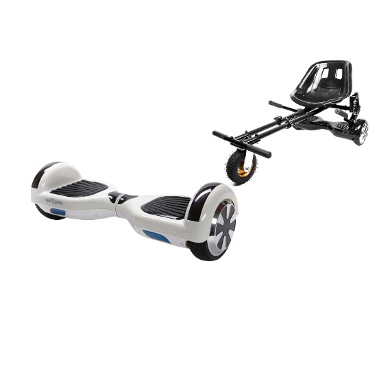 Elektromos Hoverboard GoKart Szett Lengéscsillapítókkal, 6.5 colos, Regular White Pearl, Nagy Hatótávolság, Fekete HoverKart Lengéscsillapítókkal, Smart Balance