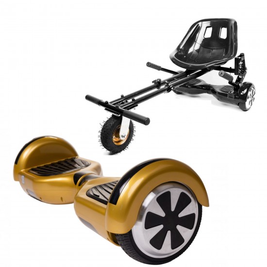 Regular Gold Hoverboard Szett Fekete Dupla Felfüggesztésű HoverKart Üléssel - 6.5” Kerekek, Bluetooth Hangszórók, LED Fények, Önegyensúlyozás, 15km hatótávolság, 700W teljesítmény, 4Ah Samsung cellás akkumulátor, Smart Balance