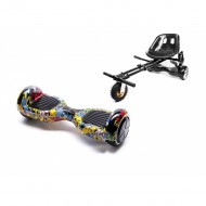 Regular HipHop Hoverboard Szett Fekete Dupla Felfüggesztésű HoverKart Üléssel - 6.5” Kerekek, Bluetooth Hangszórók, LED Fények, Önegyensúlyozás, 15km hatótávolság, 700W teljesítmény, 4Ah Samsung cellás akkumulátor, Smart Balance