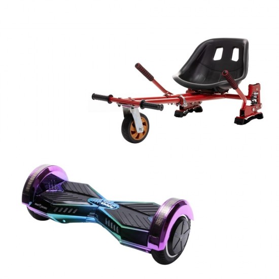 Transformers Dakota Hoverboard Szett Piros Dupla Felfüggesztésű HoverKart Üléssel - 6.5” Kerekek, Bluetooth Hangszórók, LED Fények, Önegyensúlyozás, 15km hatótávolság, 700W teljesítmény, 4Ah Samsung cellás akkumulátor, Smart Balance