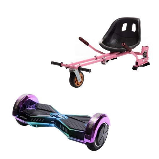 Transformers Dakota  Hoverboard Szett Rózsaszín Dupla Felfüggesztésű HoverKart Üléssel - 8” Kerekek, Bluetooth Hangszórók, LED Fények, Önegyensúlyozás, 15km hatótávolság, 700W teljesítmény, 4Ah Samsung cellás akkumulátor, Smart Balance