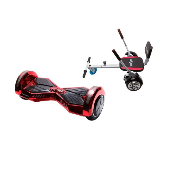 Transformers ElectroRed  Hoverboard Szett Komfortos HoverKart Üléssel - 8” Kerekek, Bluetooth Hangszórók, LED Fények, Önegyensúlyozás, 15km hatótávolság, 700W teljesítmény, 4Ah Samsung cellás akkumulátor, Smart Balance