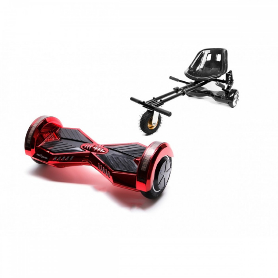 Transformers ElectroRed Hoverboard Szett Fekete Dupla Felfüggesztésű HoverKart Üléssel - 6.5” Kerekek, Bluetooth Hangszórók, LED Fények, Önegyensúlyozás, 15km hatótávolság, 700W teljesítmény, 4Ah Samsung cellás akkumulátor, Smart Balance