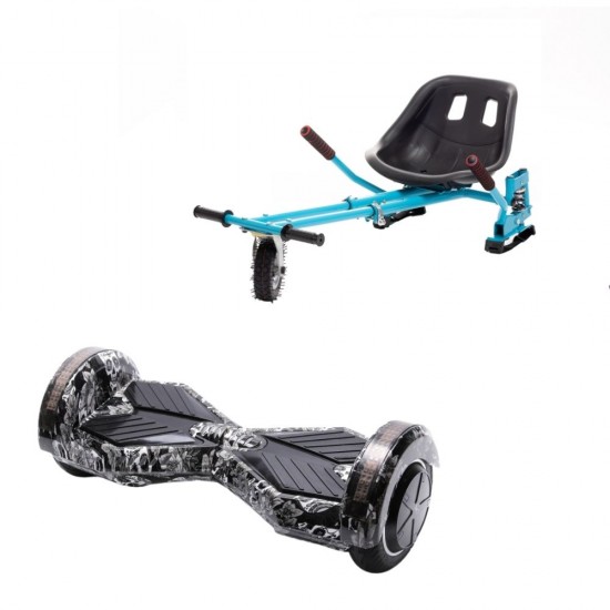 Transformers SkullHead  Hoverboard Szett Kék Dupla Felfüggesztésű HoverKart Üléssel - 8” Kerekek, Bluetooth Hangszórók, LED Fények, Önegyensúlyozás, 15km hatótávolság, 700W teljesítmény, 4Ah Samsung cellás akkumulátor, Smart Balance