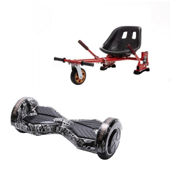 Transformers SkullHead  Hoverboard Szett Piros Dupla Felfüggesztésű HoverKart Üléssel - 8” Kerekek, Bluetooth Hangszórók, LED Fények, Önegyensúlyozás, 15km hatótávolság, 700W teljesítmény, 4Ah Samsung cellás akkumulátor, Smart Balance