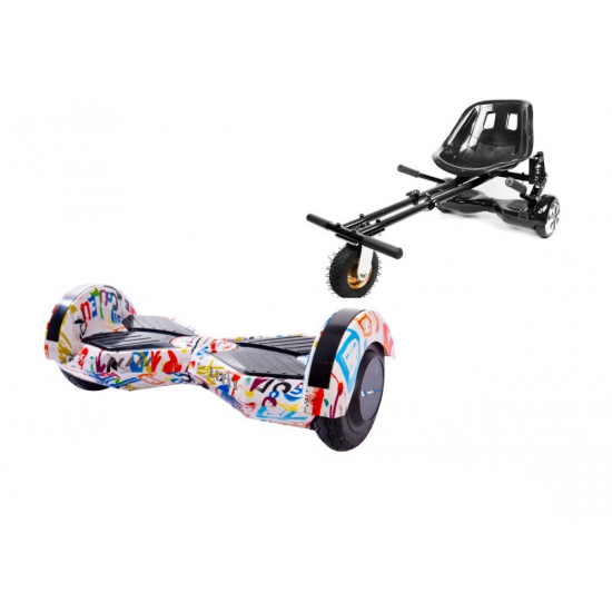 Elektromos Hoverboard GoKart Szett Lengéscsillapítókkal, 6.5 colos, Transformers Splash, Standard Hatótávolság, Fekete HoverKart Lengéscsillapítókkal, Smart Balance