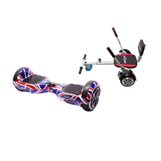 Regular England Hoverboard Szett Komfortos HoverKart Üléssel - 6.5” Kerekek, Bluetooth Hangszórók, LED Fények, Önegyensúlyozás, 15km hatótávolság, 700W teljesítmény, 4Ah Samsung cellás akkumulátor, Smart Balance