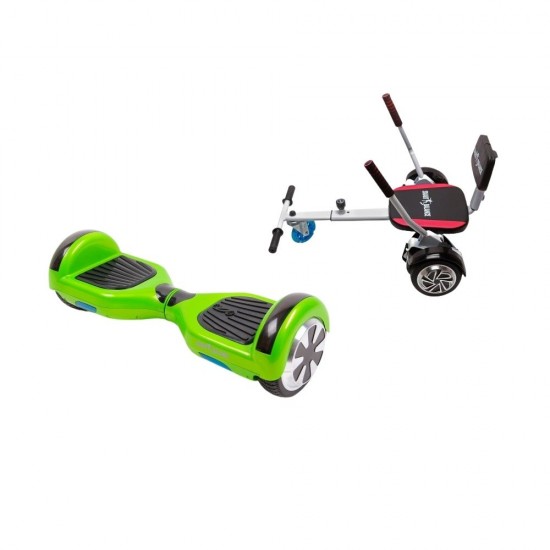 Regular Green Hoverboard Szett Komfortos HoverKart Üléssel - 6.5” Kerekek, Bluetooth Hangszórók, LED Fények, Önegyensúlyozás, 15km hatótávolság, 700W teljesítmény, 4Ah Samsung cellás akkumulátor, Smart Balance