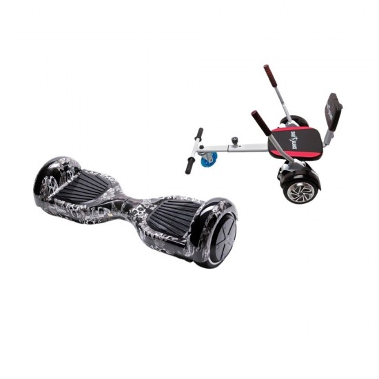 Regular SkullHead Hoverboard Szett Komfortos HoverKart Üléssel - 6.5” Kerekek, Bluetooth Hangszórók, LED Fények, Önegyensúlyozás, 15km hatótávolság, 700W teljesítmény, 4Ah Samsung cellás akkumulátor, Smart Balance 1
