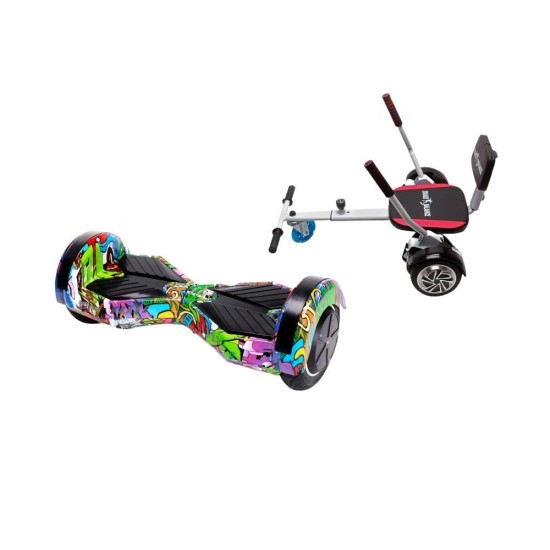 Transformers Multicolor Hoverboard Szett Komfortos HoverKart Üléssel - 6.5” Kerekek, Bluetooth Hangszórók, LED Fények, Önegyensúlyozás, 15km hatótávolság, 700W teljesítmény, 4Ah Samsung cellás akkumulátor, Smart Balance