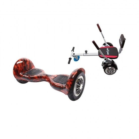 OffRoad Flame Hoverboard Szett Komfortos HoverKart Üléssel - 10” Kerekek, Bluetooth Hangszórók, LED Fények, Önegyensúlyozás, 15km hatótávolság, 700W teljesítmény, 4Ah Samsung cellás akkumulátor, Smart Balance