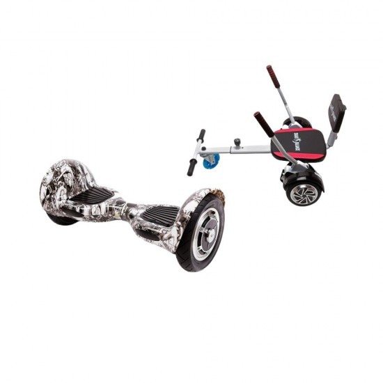 OffRoad SkullHead Hoverboard Szett Komfortos HoverKart Üléssel - 10” Kerekek, Bluetooth Hangszórók, LED Fények, Önegyensúlyozás, 15km hatótávolság, 700W teljesítmény, 4Ah Samsung cellás akkumulátor, Smart Balance 1