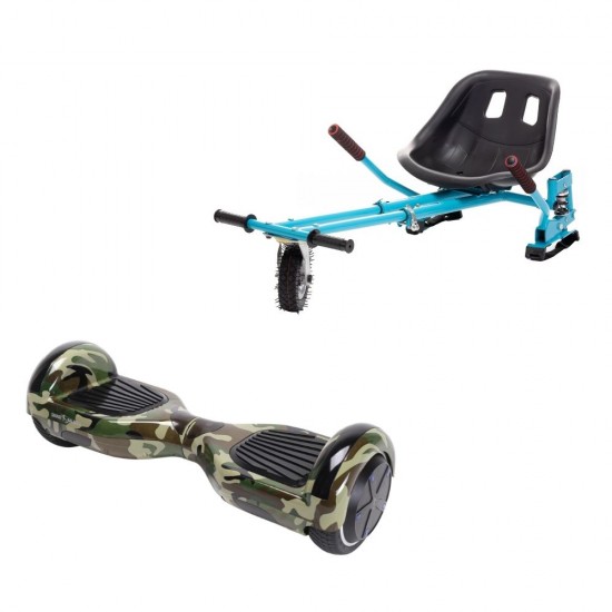 Regular Camouflage Green Hoverboard Szett Kék Dupla Felfüggesztésű HoverKart Üléssel - 6.5” Kerekek, Bluetooth Hangszórók, LED Fények, Önegyensúlyozás, 15km hatótávolság, 700W teljesítmény, 4Ah Samsung cellás akkumulátor, Smart Balance