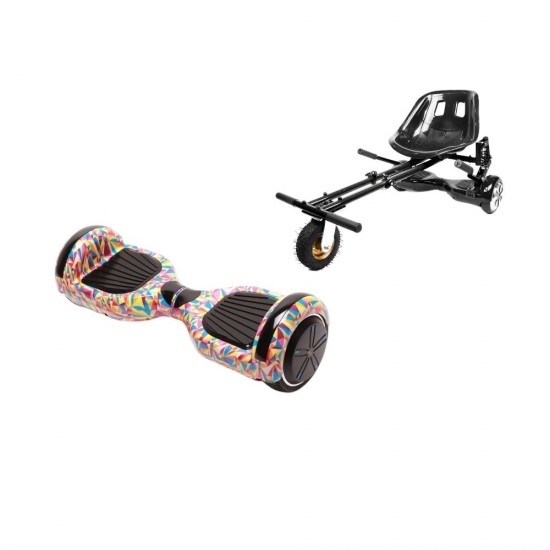 Regular Abstract Hoverboard Szett Fekete Dupla Felfüggesztésű HoverKart Üléssel - 6.5” Kerekek, Bluetooth Hangszórók, LED Fények, Önegyensúlyozás, 15km hatótávolság, 700W teljesítmény, 4Ah Samsung cellás akkumulátor, Smart Balance