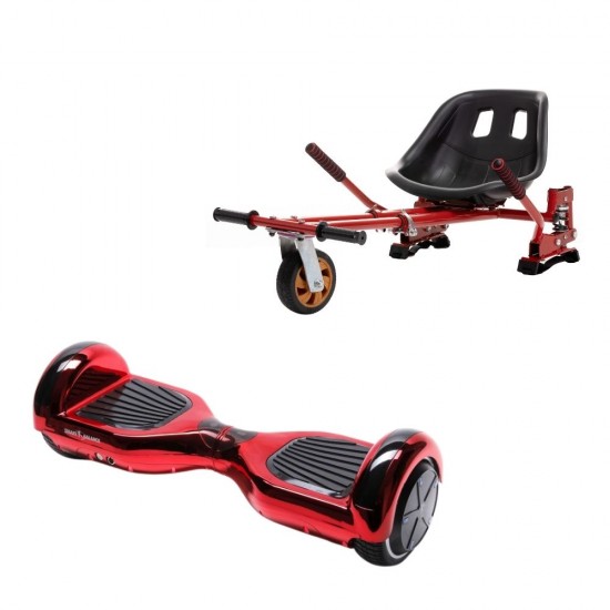 Regular ElectroRed Hoverboard Szett Piros Dupla Felfüggesztésű HoverKart Üléssel - 6.5” Kerekek, Bluetooth Hangszórók, LED Fények, Önegyensúlyozás, 15km hatótávolság, 700W teljesítmény, 4Ah Samsung cellás akkumulátor, Smart Balance