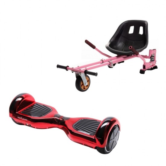 Regular ElectroRed Hoverboard Szett Rózsaszín Dupla Felfüggesztésű HoverKart Üléssel - 6.5” Kerekek, Bluetooth Hangszórók, LED Fények, Önegyensúlyozás, 15km hatótávolság, 700W teljesítmény, 4Ah Samsung cellás akkumulátor, Smart Balance