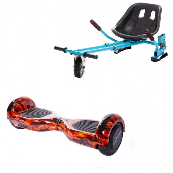 Regular Flame Hoverboard Szett Kék Dupla Felfüggesztésű HoverKart Üléssel - 6.5” Kerekek, Bluetooth Hangszórók, LED Fények, Önegyensúlyozás, 15km hatótávolság, 700W teljesítmény, 4Ah Samsung cellás akkumulátor, Smart Balance