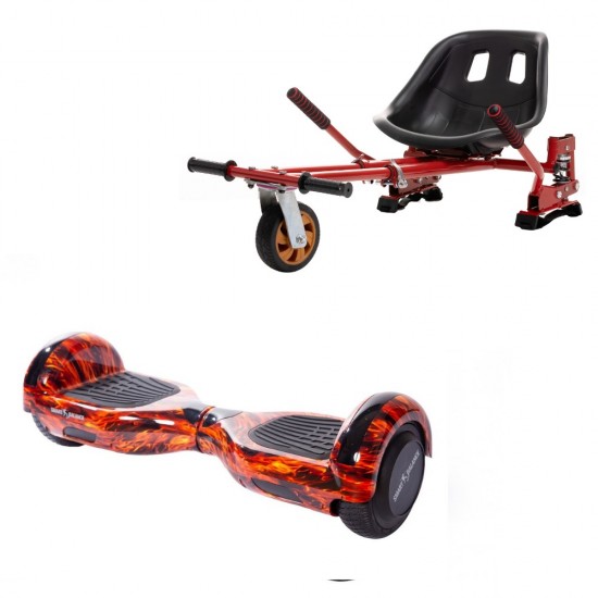 Regular Flame Hoverboard Szett Piros Dupla Felfüggesztésű HoverKart Üléssel - 6.5” Kerekek, Bluetooth Hangszórók, LED Fények, Önegyensúlyozás, 15km hatótávolság, 700W teljesítmény, 4Ah Samsung cellás akkumulátor, Smart Balance