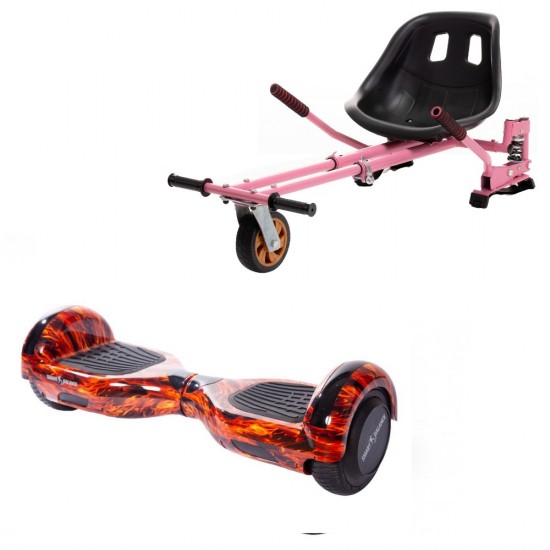 Regular Flame Hoverboard Szett Rózsaszín Dupla Felfüggesztésű HoverKart Üléssel - 6.5” Kerekek, Bluetooth Hangszórók, LED Fények, Önegyensúlyozás, 15km hatótávolság, 700W teljesítmény, 4Ah Samsung cellás akkumulátor, Smart Balance