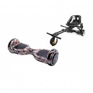 Regular Tattoo Hoverboard Szett Fekete Dupla Felfüggesztésű HoverKart Üléssel - 6.5” Kerekek, Bluetooth Hangszórók, LED Fények, Önegyensúlyozás, 15km hatótávolság, 700W teljesítmény, 4Ah Samsung cellás akkumulátor, Smart Balance