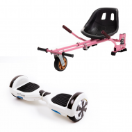 Regular White Pearl Hoverboard Szett Rózsaszín Dupla Felfüggesztésű HoverKart Üléssel - 6.5” Kerekek, Bluetooth Hangszórók, LED Fények, Önegyensúlyozás, 15km hatótávolság, 700W teljesítmény, 4Ah Samsung cellás akkumulátor, Smart Balance