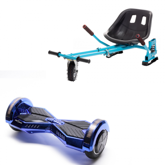 Transformers ElectroBlue  Hoverboard Szett Kék Dupla Felfüggesztésű HoverKart Üléssel - 8” Kerekek, Bluetooth Hangszórók, LED Fények, Önegyensúlyozás, 15km hatótávolság, 700W teljesítmény, 4Ah Samsung cellás akkumulátor, Smart Balance