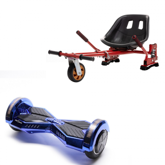 Transformers ElectroBlue  Hoverboard Szett Piros Dupla Felfüggesztésű HoverKart Üléssel - 8” Kerekek, Bluetooth Hangszórók, LED Fények, Önegyensúlyozás, 15km hatótávolság, 700W teljesítmény, 4Ah Samsung cellás akkumulátor, Smart Balance