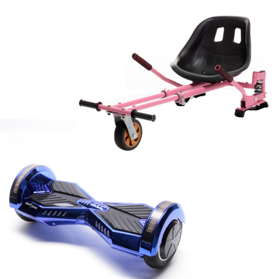 Transformers ElectroBlue  Hoverboard Szett Rózsaszín Dupla Felfüggesztésű HoverKart Üléssel - 8” Kerekek, Bluetooth Hangszórók, LED Fények, Önegyensúlyozás, 15km hatótávolság, 700W teljesítmény, 4Ah Samsung cellás akkumulátor, Smart Balance