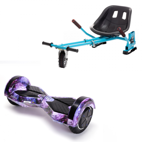 Transformers Galaxy  Hoverboard Szett Kék Dupla Felfüggesztésű HoverKart Üléssel - 8” Kerekek, Bluetooth Hangszórók, LED Fények, Önegyensúlyozás, 15km hatótávolság, 700W teljesítmény, 4Ah Samsung cellás akkumulátor, Smart Balance