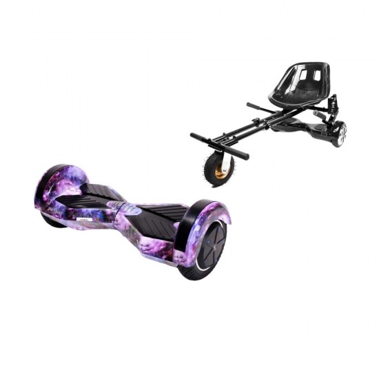 Elektromos Hoverboard GoKart Szett Lengéscsillapítókkal, 8 colos, Transformers Galaxy, Nagy Hatótávolság, Fekete HoverKart Lengéscsillapítókkal, Smart Balance