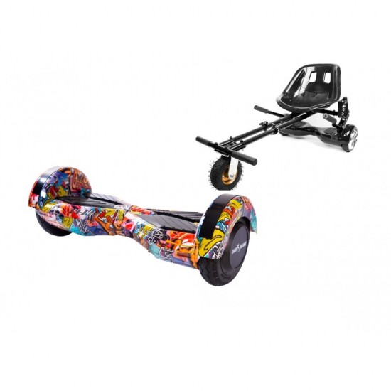 Transformers HipHop Orange Hoverboard Szett Fekete Dupla Felfüggesztésű HoverKart Üléssel - 6.5” Kerekek, Bluetooth Hangszórók, LED Fények, Önegyensúlyozás, 15km hatótávolság, 700W teljesítmény, 4Ah Samsung cellás akkumulátor, Smart Balance