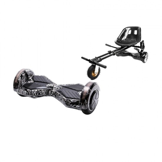 Transformers SkullHead Hoverboard Szett Fekete Dupla Felfüggesztésű HoverKart Üléssel - 6.5” Kerekek, Bluetooth Hangszórók, LED Fények, Önegyensúlyozás, 15km hatótávolság, 700W teljesítmény, 4Ah Samsung cellás akkumulátor, Smart Balance 1