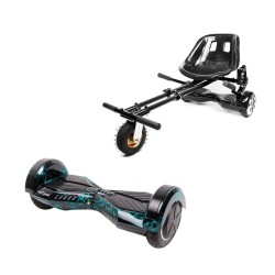Transformers Thunderstorm Blue Hoverboard Szett Fekete Dupla Felfüggesztésű HoverKart Üléssel - 6.5” Kerekek, Bluetooth Hangszórók, LED Fények, Önegyensúlyozás, 15km hatótávolság, 700W teljesítmény, 4Ah Samsung cellás akkumulátor, Smart Balance