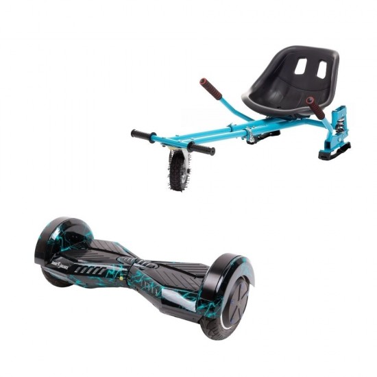 Transformers Thunderstorm Hoverboard Szett Kék Dupla Felfüggesztésű HoverKart Üléssel - 8” Kerekek, Bluetooth Hangszórók, LED Fények, Önegyensúlyozás, 15km hatótávolság, 700W teljesítmény, 4Ah Samsung cellás akkumulátor, Smart Balance